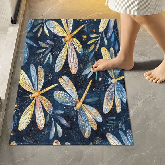 RMDQTR 16" × 24" Rectangle Shape Bathroom Rugs Plush Toilet Base Mat Soft Rugs Non Slip Absorbent Dragonfly Pattern