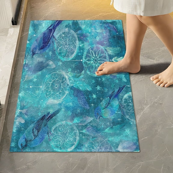 RMDQTR 16" × 24" Rectangle Shape Bathroom Rugs Plush Toilet Base Mat Soft Rugs Non Slip Absorbent Dreamcatchers and Birds