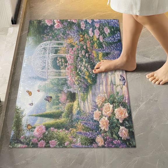 RMDQTR 16" × 24" Rectangle Shape Bathroom Rugs Plush Toilet Base Mat Soft Rugs Non Slip Absorbent Dreamy Graden
