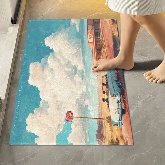RMDQTR 16" × 24" Rectangle Shape Bathroom Rugs Plush Toilet Base Mat Soft Rugs Non Slip Absorbent Driving Along Route