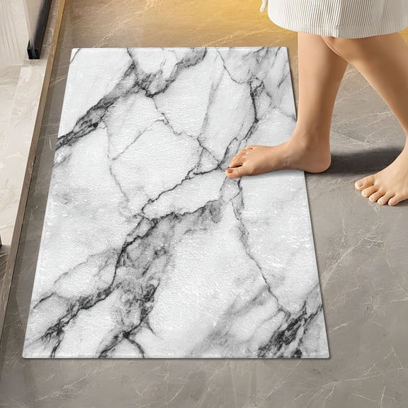 RMDQTR 16" × 24" Rectangle Shape Bathroom Rugs Plush Toilet Base Mat Soft Rugs Non Slip Absorbent Elegant Marble Texture Print
