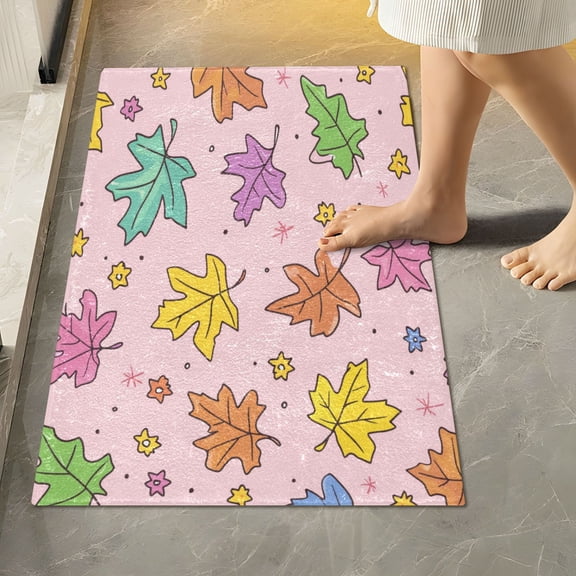 RMDQTR 16" × 24" Rectangle Shape Bathroom Rugs Plush Toilet Base Mat Soft Rugs Non Slip Absorbent Fall Leaves