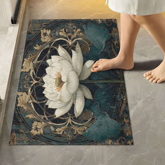 RMDQTR 16" × 24" Rectangle Shape Bathroom Rugs Plush Toilet Base Mat Soft Rugs Non Slip Absorbent Fantasy Lotus