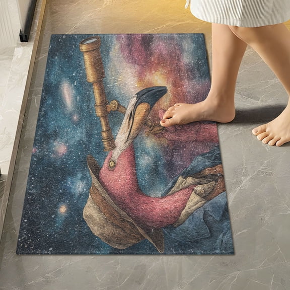RMDQTR 16" × 24" Rectangle Shape Bathroom Rugs Plush Toilet Base Mat Soft Rugs Non Slip Absorbent Flamingos Using Binoculars