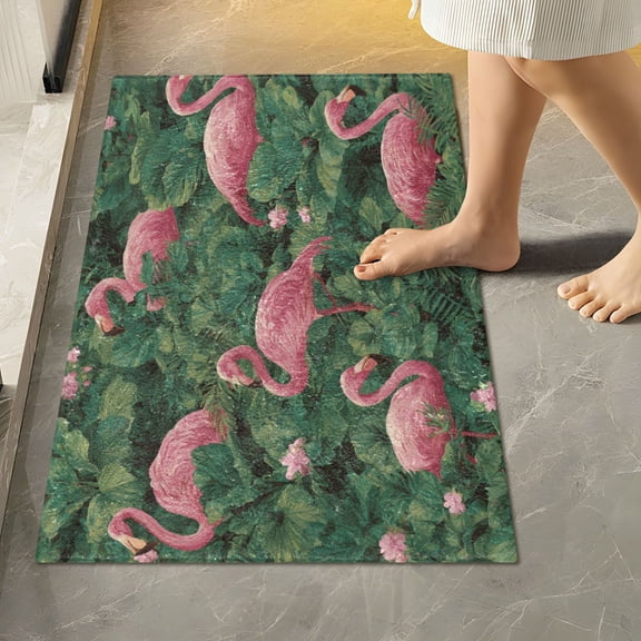 RMDQTR 16" × 24" Rectangle Shape Bathroom Rugs Plush Toilet Base Mat Soft Rugs Non Slip Absorbent Flamingos in Tropical Jungle