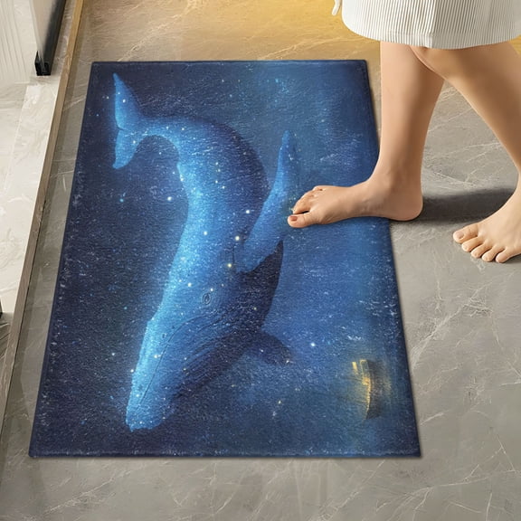 RMDQTR 16" × 24" Rectangle Shape Bathroom Rugs Plush Toilet Base Mat Soft Rugs Non Slip Absorbent Flying Blue Whale