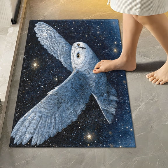 RMDQTR 16" × 24" Rectangle Shape Bathroom Rugs Plush Toilet Base Mat Soft Rugs Non Slip Absorbent Flying Owl