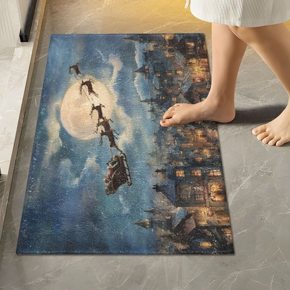 RMDQTR 16" × 24" Rectangle Shape Bathroom Rugs Plush Toilet Base Mat Soft Rugs Non Slip Absorbent Flying Santa