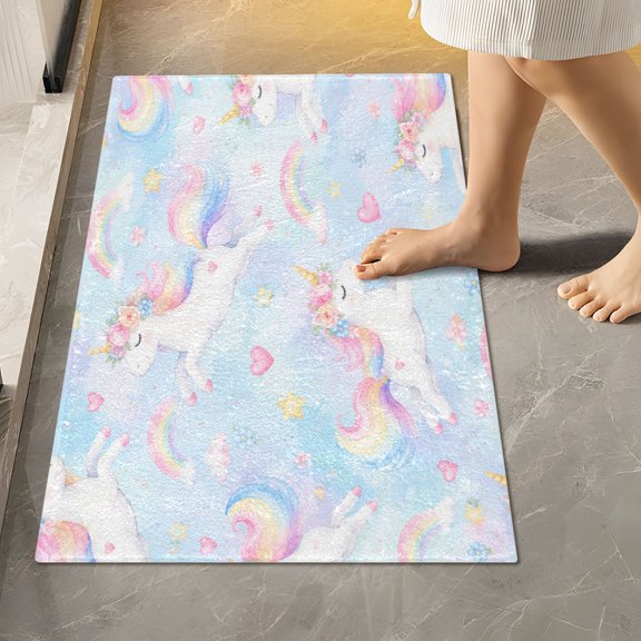 RMDQTR 16" × 24" Rectangle Shape Bathroom Rugs Plush Toilet Base Mat Soft Rugs Non Slip Absorbent Flying Unicorn Rainbow Graphic