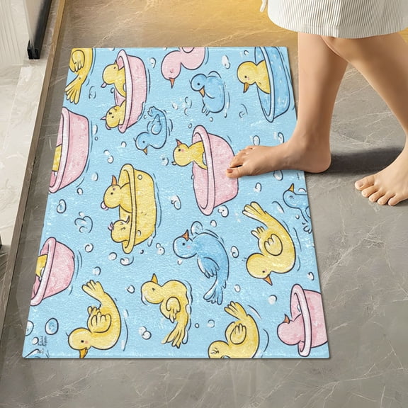 RMDQTR 16" × 24" Rectangle Shape Bathroom Rugs Plush Toilet Base Mat Soft Rugs Non Slip Absorbent Funny Duck Swim