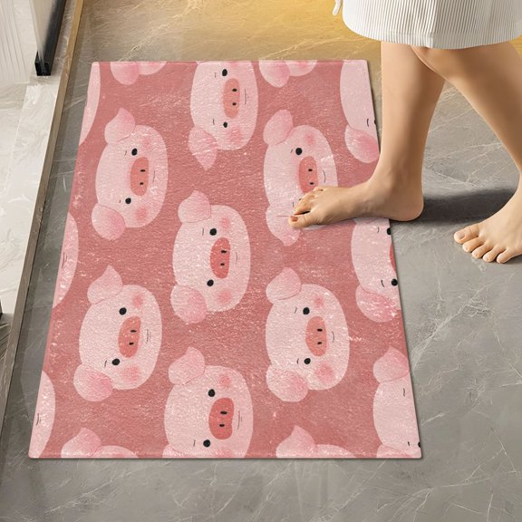 RMDQTR 16" × 24" Rectangle Shape Bathroom Rugs Plush Toilet Base Mat Soft Rugs Non Slip Absorbent Gentle Piggy Smiles