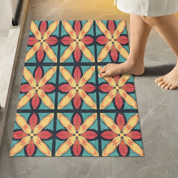 RMDQTR 16" × 24" Rectangle Shape Bathroom Rugs Plush Toilet Base Mat Soft Rugs Non Slip Absorbent Geometric Floral Pattern
