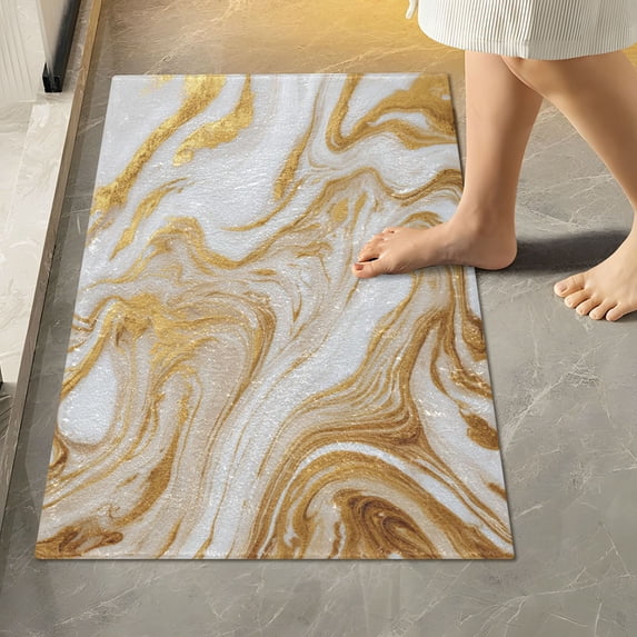 RMDQTR 16" × 24" Rectangle Shape Bathroom Rugs Plush Toilet Base Mat Soft Rugs Non Slip Absorbent Golden Curved Marble