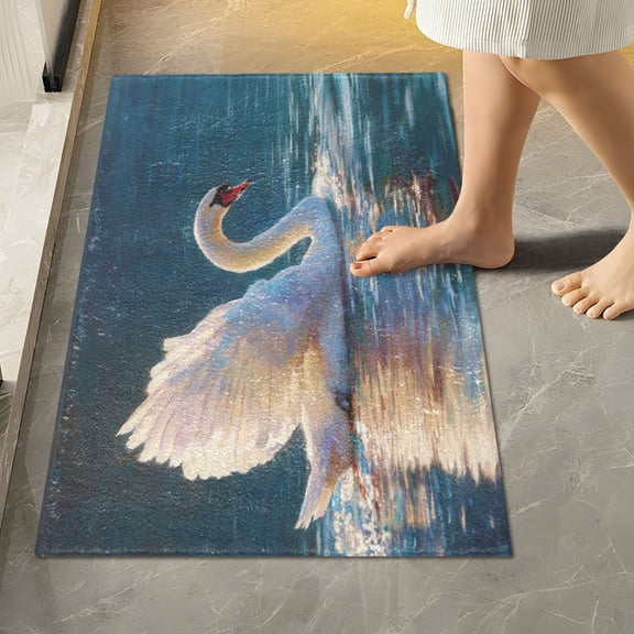 RMDQTR 16" × 24" Rectangle Shape Bathroom Rugs Plush Toilet Base Mat Soft Rugs Non Slip Absorbent Graceful Swan