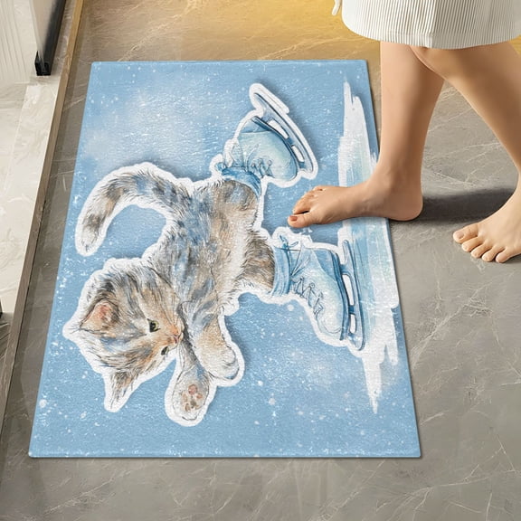 RMDQTR 16" × 24" Rectangle Shape Bathroom Rugs Plush Toilet Base Mat Soft Rugs Non Slip Absorbent Gray Cat Skating