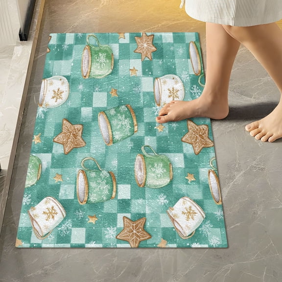 RMDQTR 16" × 24" Rectangle Shape Bathroom Rugs Plush Toilet Base Mat Soft Rugs Non Slip Absorbent Green Coffee Mugs