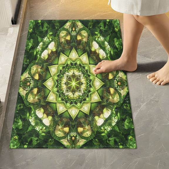 RMDQTR 16" × 24" Rectangle Shape Bathroom Rugs Plush Toilet Base Mat Soft Rugs Non Slip Absorbent Green Symmetrical Patterns