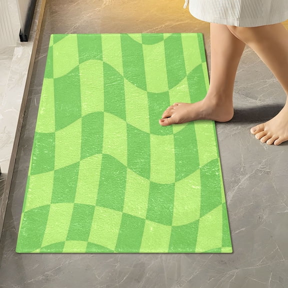 RMDQTR 16" × 24" Rectangle Shape Bathroom Rugs Plush Toilet Base Mat Soft Rugs Non Slip Absorbent Green Twisted Checkered