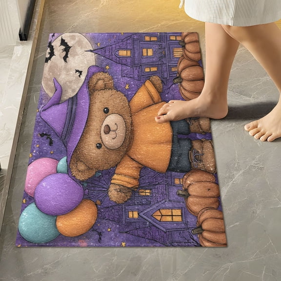 RMDQTR 16" × 24" Rectangle Shape Bathroom Rugs Plush Toilet Base Mat Soft Rugs Non Slip Absorbent Halloween Bear