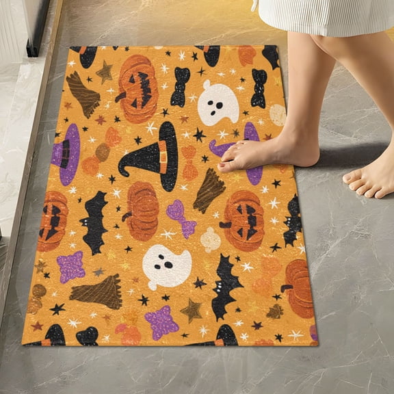 RMDQTR 16" × 24" Rectangle Shape Bathroom Rugs Plush Toilet Base Mat Soft Rugs Non Slip Absorbent Halloween Object Patterns