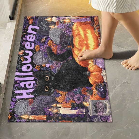 RMDQTR 16" × 24" Rectangle Shape Bathroom Rugs Plush Toilet Base Mat Soft Rugs Non Slip Absorbent Halloween Tombstones