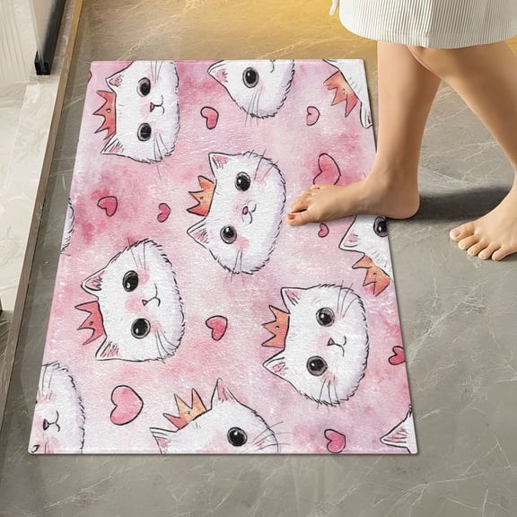 RMDQTR 16" × 24" Rectangle Shape Bathroom Rugs Plush Toilet Base Mat Soft Rugs Non Slip Absorbent Happy Crown Kitty