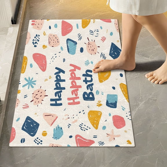RMDQTR 16" × 24" Rectangle Shape Bathroom Rugs Plush Toilet Base Mat Soft Rugs Non Slip Absorbent Happy Happy Bath