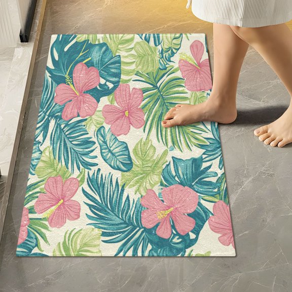 RMDQTR 16" × 24" Rectangle Shape Bathroom Rugs Plush Toilet Base Mat Soft Rugs Non Slip Absorbent Hawaiian Floral Pattern