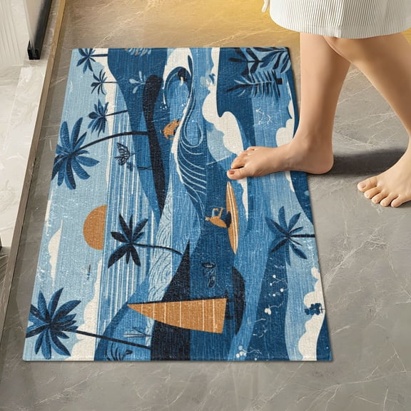 RMDQTR 16" × 24" Rectangle Shape Bathroom Rugs Plush Toilet Base Mat Soft Rugs Non Slip Absorbent Hawaiian Surf
