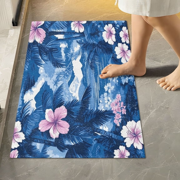 RMDQTR 16" × 24" Rectangle Shape Bathroom Rugs Plush Toilet Base Mat Soft Rugs Non Slip Absorbent Hawaiian-inspired Print