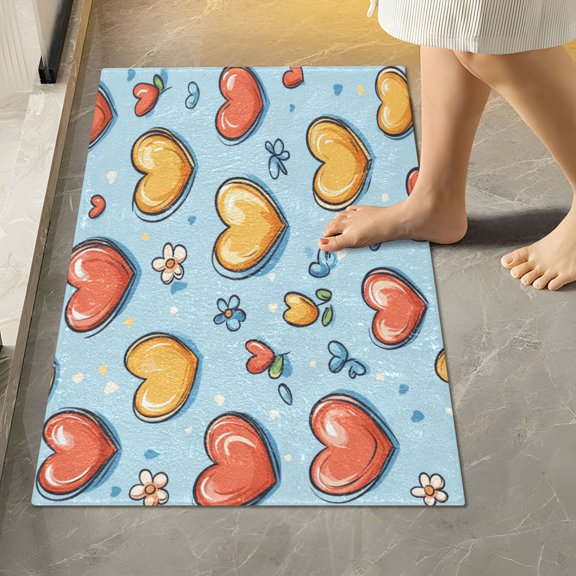 RMDQTR 16" × 24" Rectangle Shape Bathroom Rugs Plush Toilet Base Mat Soft Rugs Non Slip Absorbent Hearts with Flowers