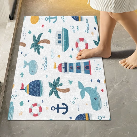 RMDQTR 16" × 24" Rectangle Shape Bathroom Rugs Plush Toilet Base Mat Soft Rugs Non Slip Absorbent Interesting Marine Symbols