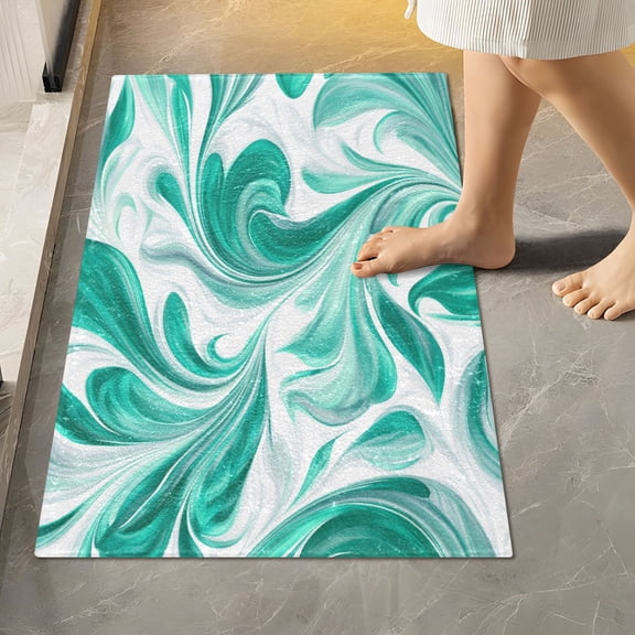 RMDQTR 16" × 24" Rectangle Shape Bathroom Rugs Plush Toilet Base Mat Soft Rugs Non Slip Absorbent Jade Green Marble Pattern