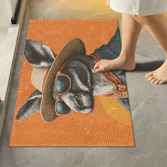 RMDQTR 16" × 24" Rectangle Shape Bathroom Rugs Plush Toilet Base Mat Soft Rugs Non Slip Absorbent Kangaroo Wearing Sunglasses