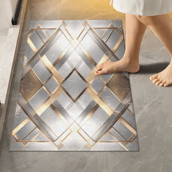 RMDQTR 16" × 24" Rectangle Shape Bathroom Rugs Plush Toilet Base Mat Soft Rugs Non Slip Absorbent Layered Diamond Pattern
