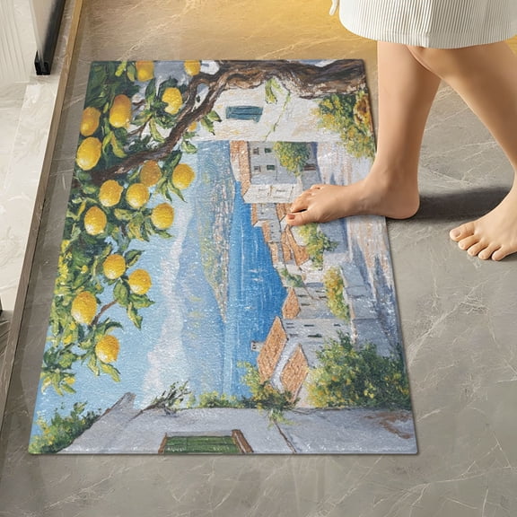 RMDQTR 16" × 24" Rectangle Shape Bathroom Rugs Plush Toilet Base Mat Soft Rugs Non Slip Absorbent Lemon Trees