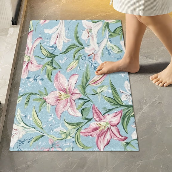 RMDQTR 16" × 24" Rectangle Shape Bathroom Rugs Plush Toilet Base Mat Soft Rugs Non Slip Absorbent Light Blue Floral
