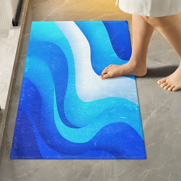 RMDQTR 16" × 24" Rectangle Shape Bathroom Rugs Plush Toilet Base Mat Soft Rugs Non Slip Absorbent Light Blue Flowing River