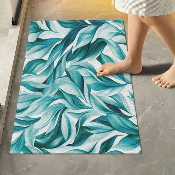 RMDQTR 16" × 24" Rectangle Shape Bathroom Rugs Plush Toilet Base Mat Soft Rugs Non Slip Absorbent Light Green Leaves