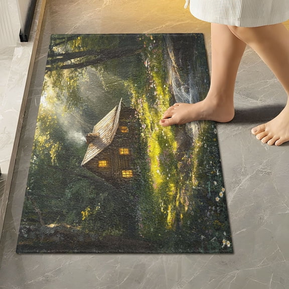 RMDQTR 16" × 24" Rectangle Shape Bathroom Rugs Plush Toilet Base Mat Soft Rugs Non Slip Absorbent Little Cabin in Forest