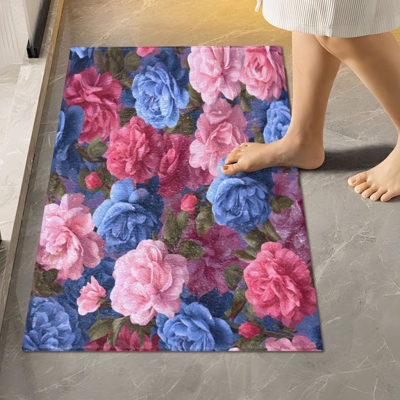 RMDQTR 16" × 24" Rectangle Shape Bathroom Rugs Plush Toilet Base Mat Soft Rugs Non Slip Absorbent Lush Peony Bouquet Print