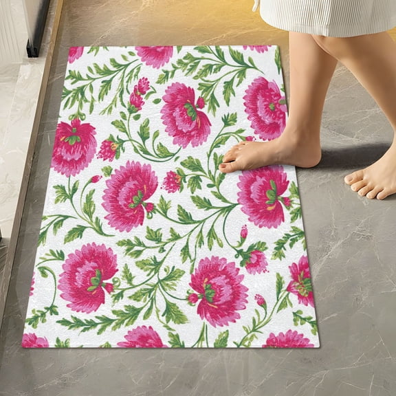 RMDQTR 16" × 24" Rectangle Shape Bathroom Rugs Plush Toilet Base Mat Soft Rugs Non Slip Absorbent Lush Pink Peonies