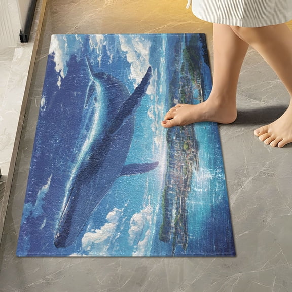 RMDQTR 16" × 24" Rectangle Shape Bathroom Rugs Plush Toilet Base Mat Soft Rugs Non Slip Absorbent Magic Blue Whale