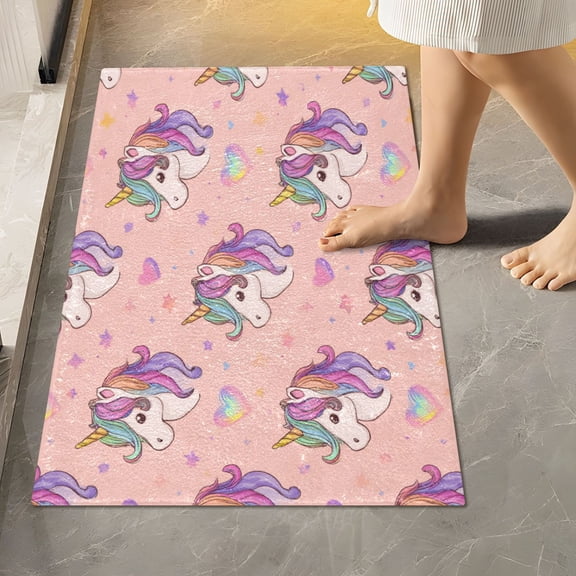 RMDQTR 16" × 24" Rectangle Shape Bathroom Rugs Plush Toilet Base Mat Soft Rugs Non Slip Absorbent Magical Unicorn Love Pattern