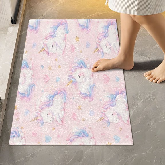 RMDQTR 16" × 24" Rectangle Shape Bathroom Rugs Plush Toilet Base Mat Soft Rugs Non Slip Absorbent Magical Unicorn Pink Dreams