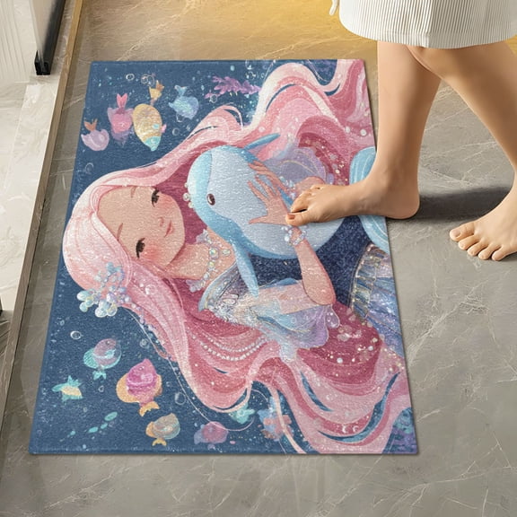 RMDQTR 16" × 24" Rectangle Shape Bathroom Rugs Plush Toilet Base Mat Soft Rugs Non Slip Absorbent Mermaid Princess