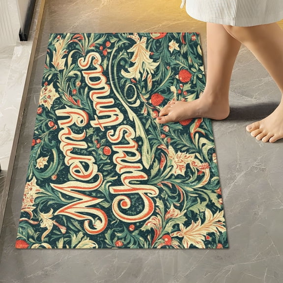 RMDQTR 16" × 24" Rectangle Shape Bathroom Rugs Plush Toilet Base Mat Soft Rugs Non Slip Absorbent Merry Christmas Leaves