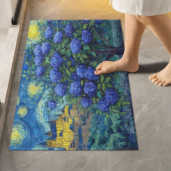 RMDQTR 16" × 24" Rectangle Shape Bathroom Rugs Plush Toilet Base Mat Soft Rugs Non Slip Absorbent Midnight Rose Citadel