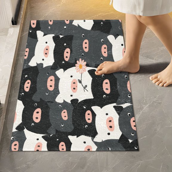 RMDQTR 16" × 24" Rectangle Shape Bathroom Rugs Plush Toilet Base Mat Soft Rugs Non Slip Absorbent Monochrome Piggy Crowd