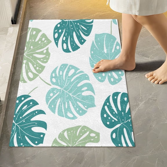 RMDQTR 16" × 24" Rectangle Shape Bathroom Rugs Plush Toilet Base Mat Soft Rugs Non Slip Absorbent Monstera Leaf Pattern
